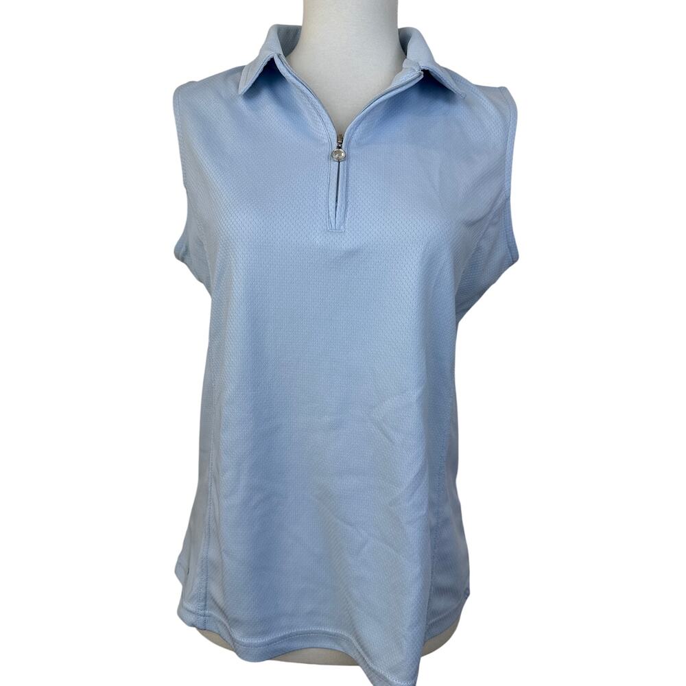 Daily Sports Light Blue Golf Polo Top Medium Zip Performance Athletic